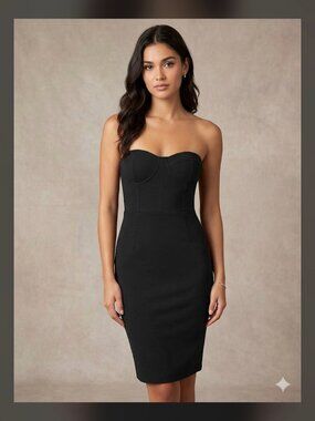 Sofia Vergara Black Bodycon Strapless Little Black Dress LBD w/ boning detailing